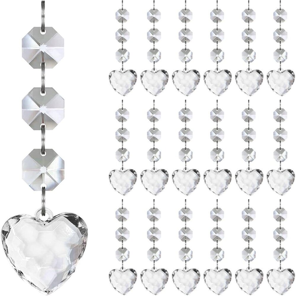 30pk Crystal Ornaments Christmas Tree Heart Acrylic Hanging Crystals Decor